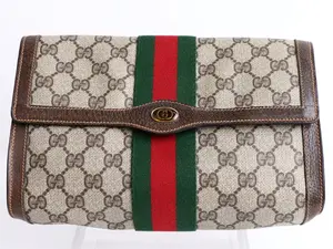 Pre-owned GUCCI Coated canvas Clutches & Wristlets Vintage Ophidia Monogram Web Clutch