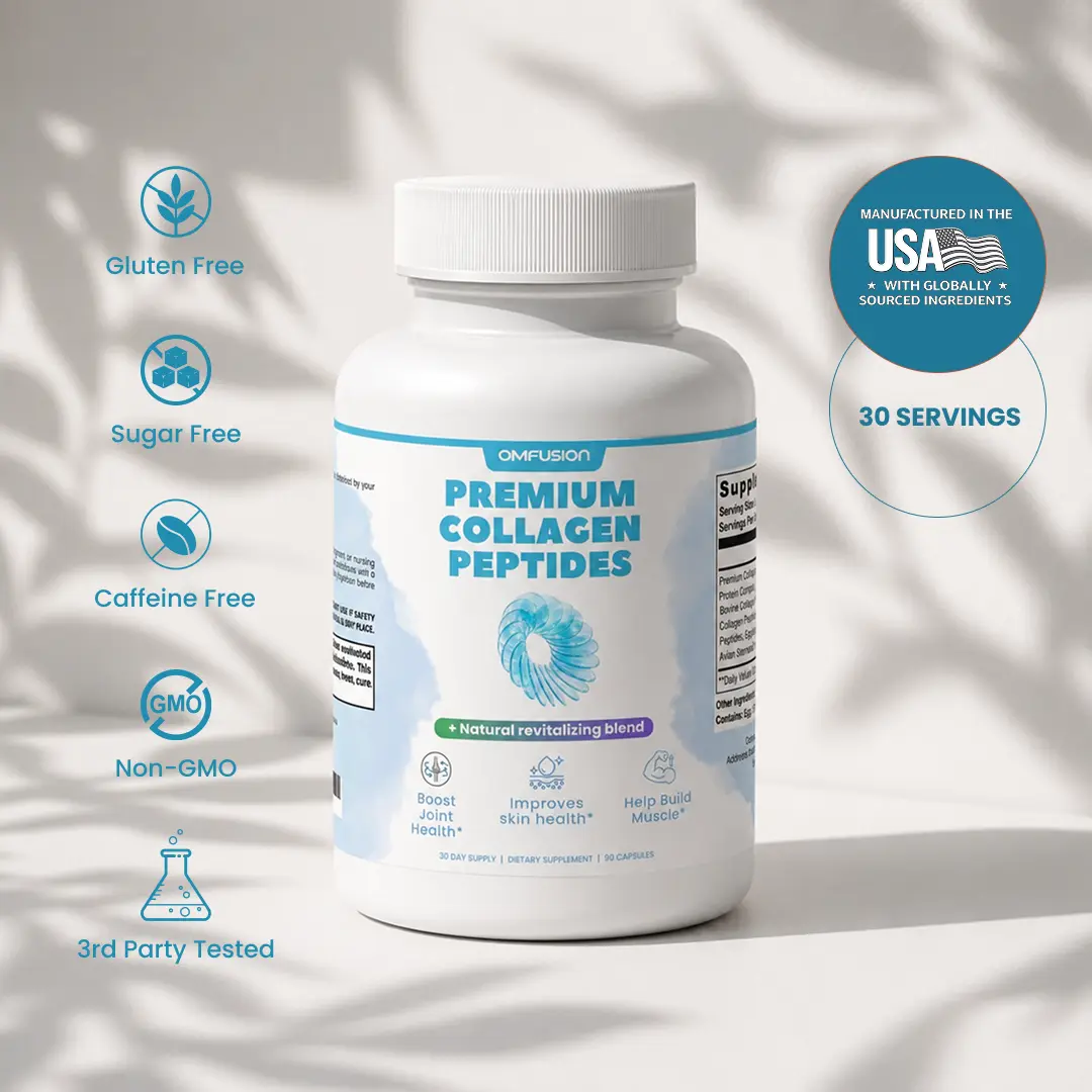 OM FUSION Premium Collagen Peptides, 5-Source Multi Collagen Complex with Bovine, Marine, Chicken and Eggshell Membrane