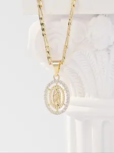 St. Mary Pendant Necklace, 14k Gold Plated Hollow Out Design, Women's Fashion Religious Jewelry, Daily Wear, Christmas Gift