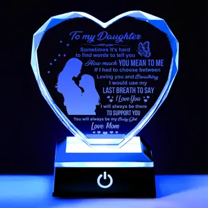 Heart Shaped K9 Crystal with Color Changing Base, Lifetime Keepsake Birthday Gift for Daughter from Mom, Elegant Gift Box for Birthday Mother's Day