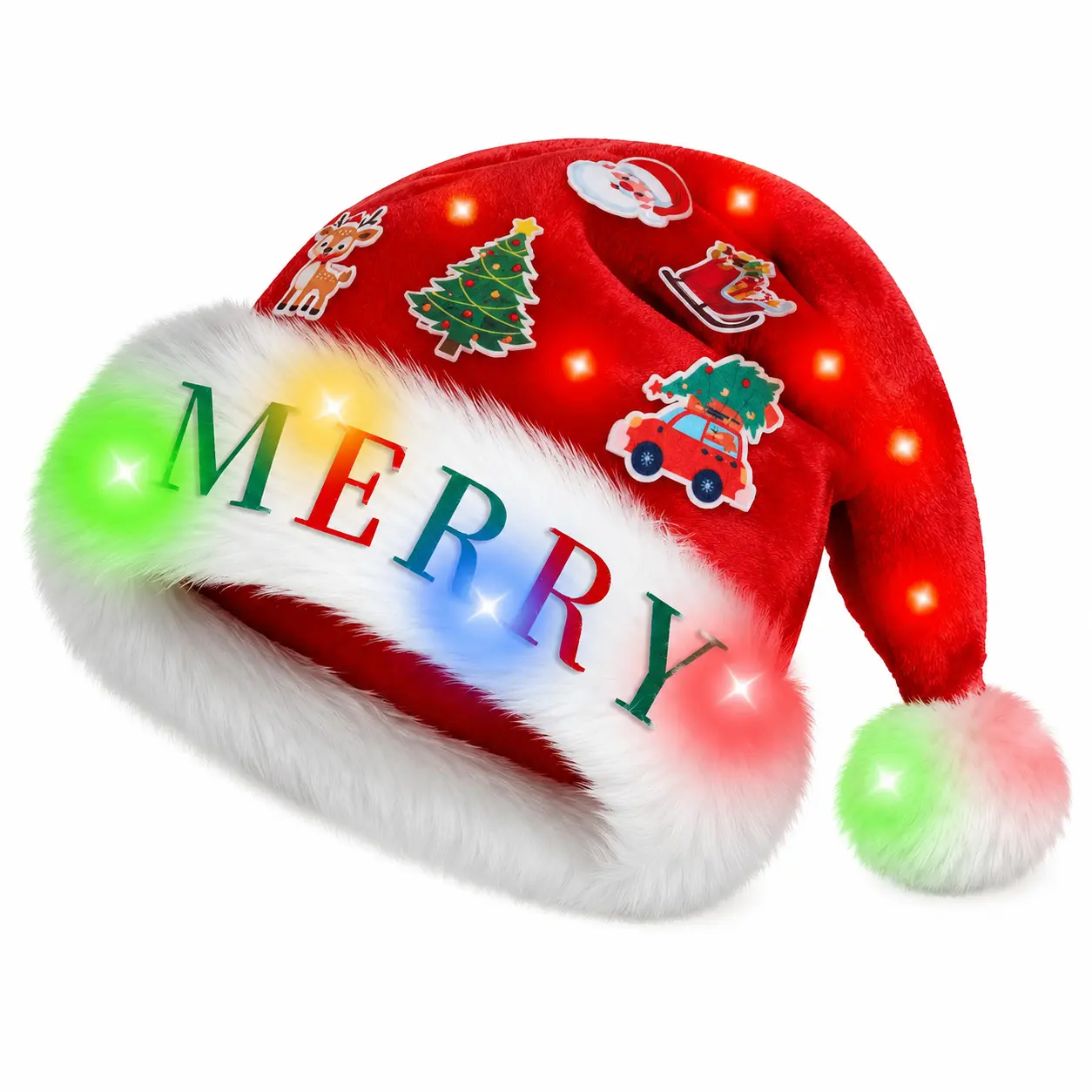 DIY LED Santa Hat with Letters & 12 Christmas Patches