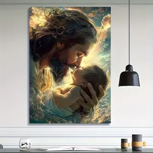 2D flat surface, 1 piece. Tranquil embracing canvas art piece, suitable for young people, religious art that enhances spiritual belief, very suitable for living rooms, bedrooms, workplaces, cafes, it is the perfect gift for Easter, framed canvas wall art
