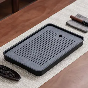 Kungfu Tea Serving Tray Tea Table Set with Water Storage Drainage (Black)