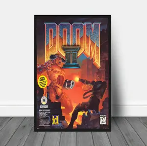 DOOM 2_ Hell On Earth Gaming Poster, Wall Art & Home Decor, Action-Packed First-Person Shooter Video Game Poster Gift, Man Cave Decor