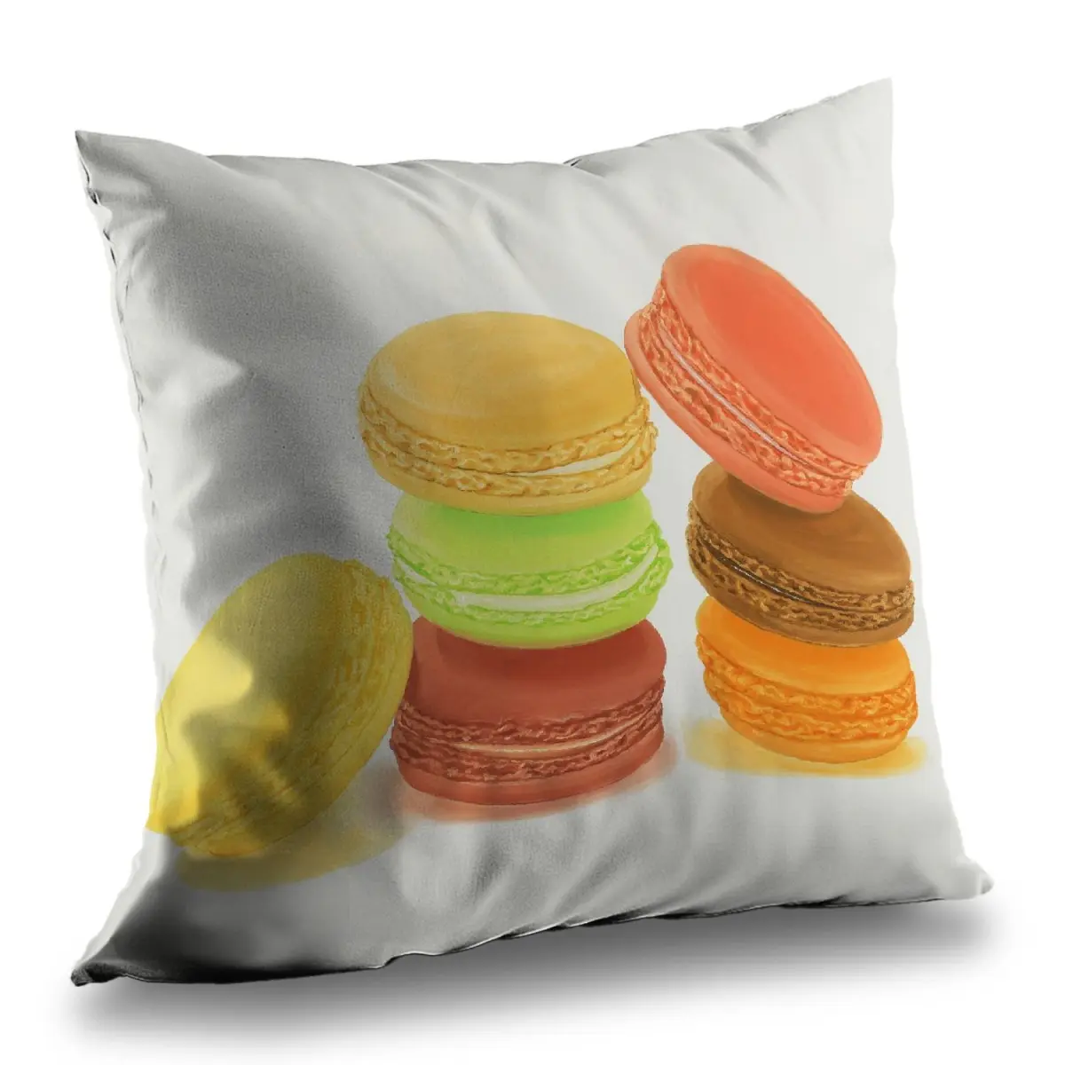 Begin Home Decor C1PT1414DZFYYJ 14x14 in Decorative Cushion - Coral Delicious Macaroons Food Print Throw Pillow with Home Decor Insert