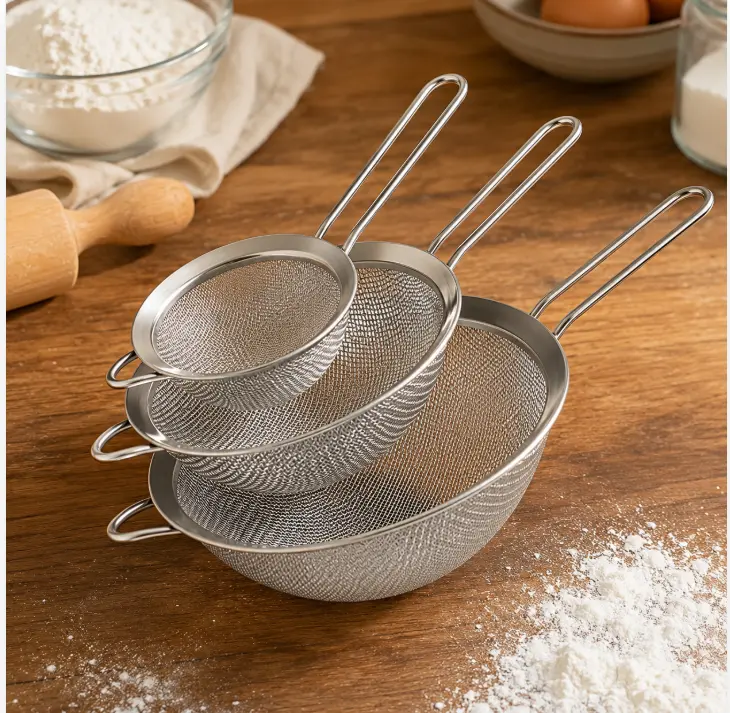 Fine Mesh Strainers Set of 3, Stainless Steel Sieve with Handles for Flour, Pasta, Rice, Tea & Kitchen Sifting
