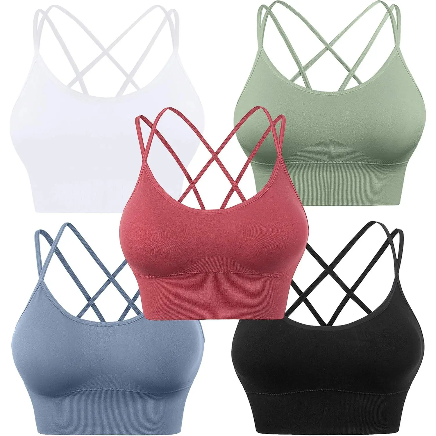 Women's Padded Fitness Bras with Strappy Criss Cross Back, 4-Way Stretch Crop Top for Gym, Yoga & Low-Impact Workouts, Gym Sports Bra, Padded Sports Bras