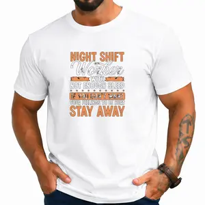 Men's White Casual T-Shirt — "Night Shift Worker" Design