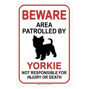 Beware of Yorkie Dog Tin Sign Vintage Funny Yorkie Dog Lover Metal Sign for Garden & Yard Bar, Porch, Garage Home Decor 8 X 12 In, Easy to Hang
