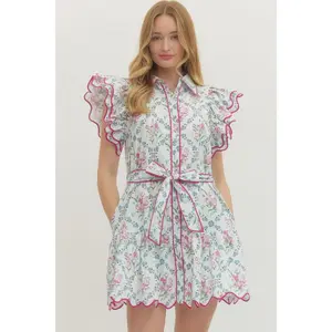 Floral Print Flutter Sleeve Mini Dress