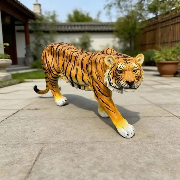Bellemave Simulated Tiger Resin Garden Statue (15.75"H x 33.46"L x 7.87"W) - Decorative Gardening-Themed Statues, Indoor-Outdoor Ornament, Lawn Art, Unique Home & Garden Gift, Resin Statue Statues