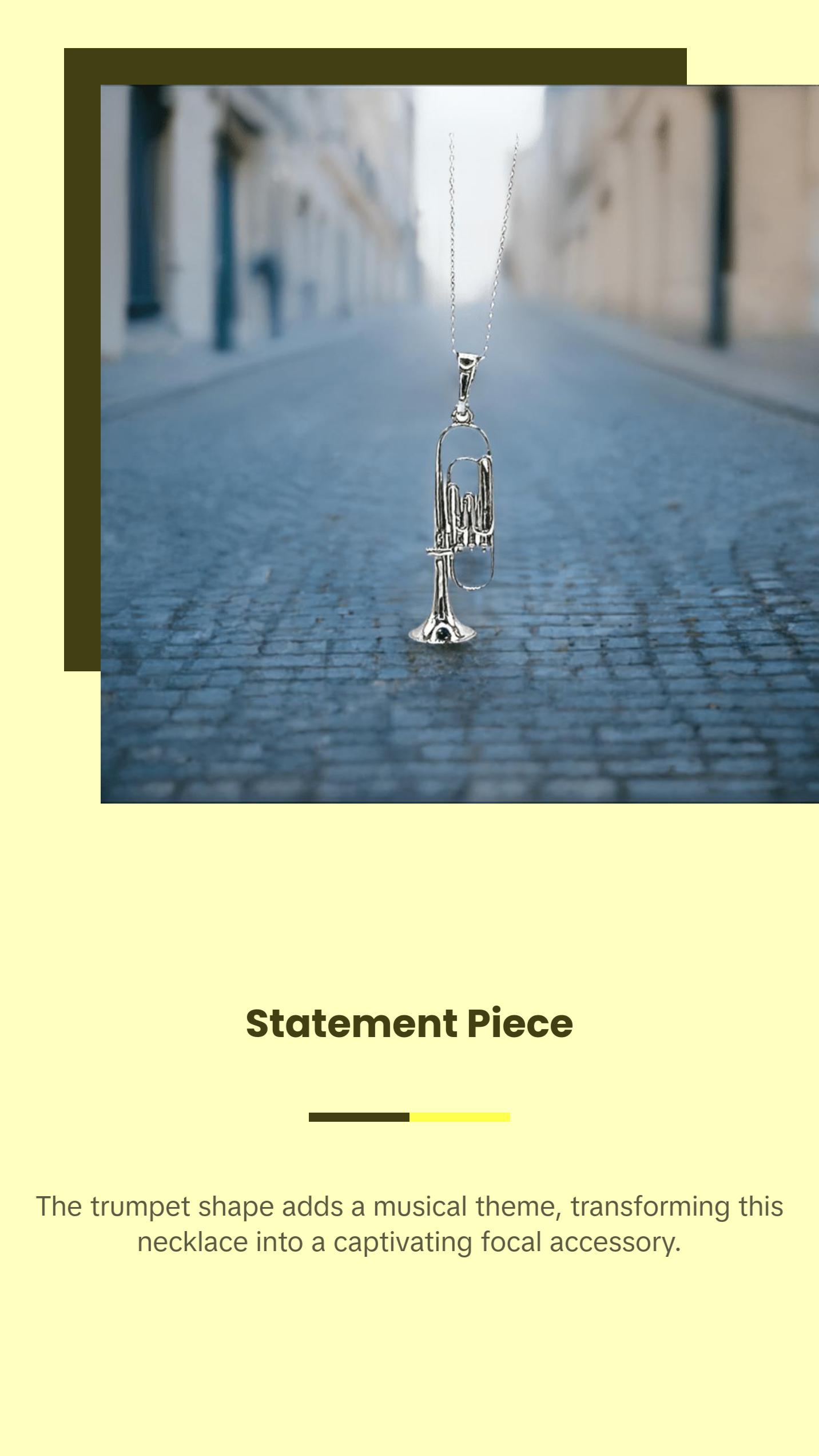 Trumpet Necklace with Chain and Pendant Featuring Trumpet Design