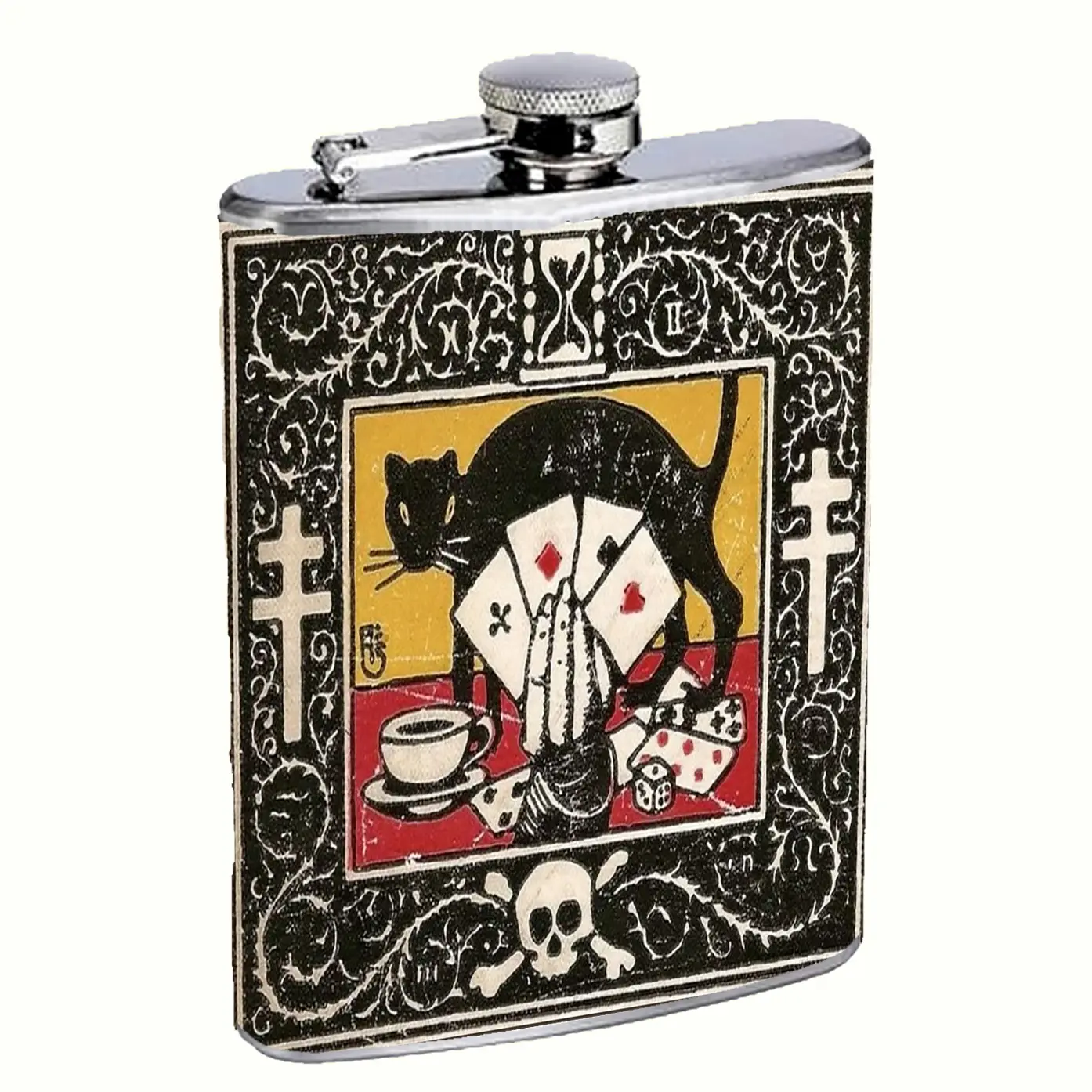 Black Cat Lucky Icons 8oz Stainless Steel Flask