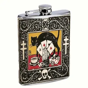 Black Cat Lucky Icons 8oz Stainless Steel Flask