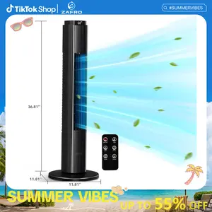 ZAFRO 37-Inch Bladeless Portable Tower Fan 80°Oscillating,Quiet Cooling with 12H Timer Remote Control, 6 Speed, 4 Modes, LED Display,Standing Fan Powerful for Bedroom Office Dorm, Black