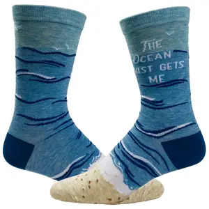 Women's The Ocean Just Gets Me Socks Funny Beach Vacation Boating Novelty Footwear Funny Graphic Socks Comfortable Fitted Spandex Cotton