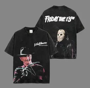 Friday The 13th A Nightmare Jason Freddy Horror Tee – Washed Cotton Menswear Top | Smooth Streetwear Prints for Man, Casual Classic Movie Style Movie Lover