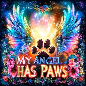 5D Diamond Painting Kit - Large Frameless, Round Rhinestones, DIY Craft for Beginners, Handmade Gemstone Art Home Wall Decor Gift, My Angel Has Paws Design, 39.88x39.88 Cm