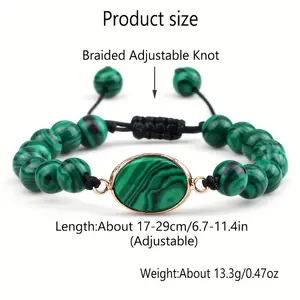 1pcs 8mm natural malachite bracelet with adjustable hand-woven beads and egg-shaped pendant design, suitable for couples, casual wear