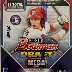 Bowman 2025 Draft Baseball Mega Box - 7 Packs, 5 Cards per Pack, 2 Exclusive Mega Chrome Packs, Perfect for Collectors and Fans