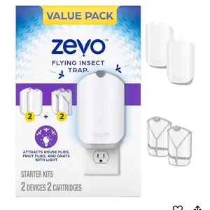 Zevo Flying Insect Trap, Fly Trap, Fruit Fly Trap (2 Plug-in Bases + 2 Refill Cartridges) Set