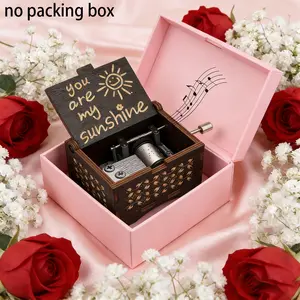 1pc Whimsical Wooden Music Box - Hand Crank, Laser Engraved, Vintage Design, Small, Desk-Ready - Perfect Gift for Mom, Birthday, Anniversary, Wedding, Valentine's Day, New Year, Home, Office Decor