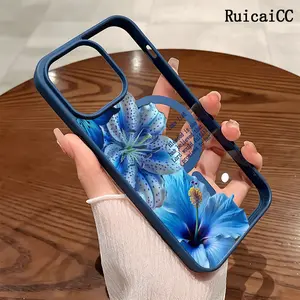 Premium Magnetic Phone Cases for iPhone11/12/13/14/15/16//17/Air/promax/Plus Aesthetic Bible Verse Blue Floral Lily Pattern y2k cased MagSafe Ready, Anti-Fall, Springtok and Ultra-Thin Design | Perfect for Everyday Use Screen Protector Resistance