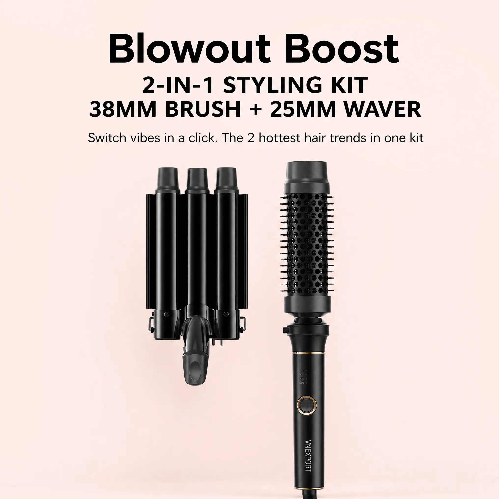 Effortless Beach Waves Curling Iron & Hair Waver Kit, 2-in-1 Travel Curling Wand for Beginners, Foolproof Hair Tools VNEXPORT SD-691