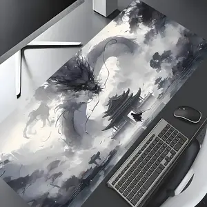 Chinese Ink Wash Fantasy Dragon Mythical Oriental Art Large Gaming Mouse Pad, Stylish Desk Protector with Non-Slip Rubber, Multi-Size for Laptop & Desktop Use Gaming Mousepad