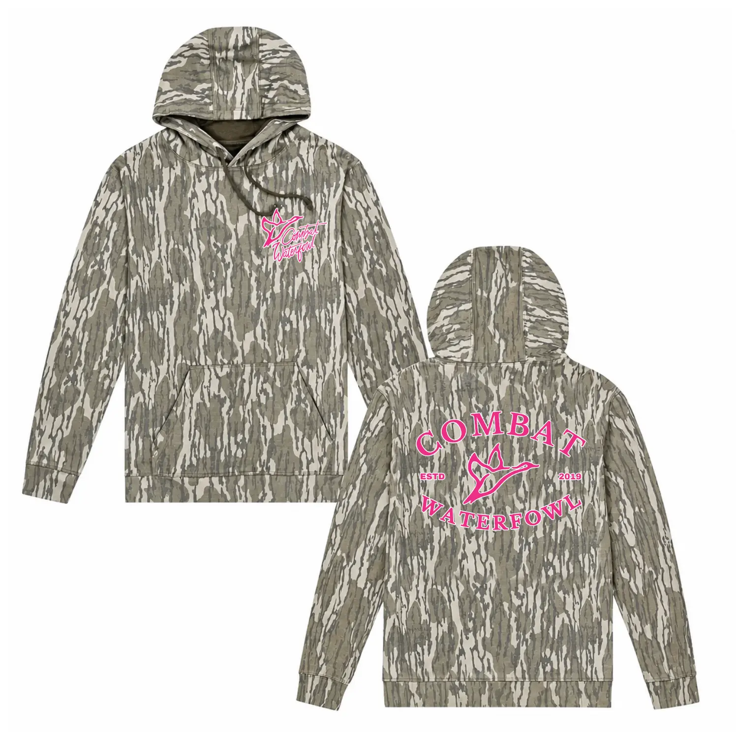 Combat Waterfowl Bottomland Camo Pink Tee For Her Mossy Oak BottomlandCamo Crewneck Hoodie , Unisex Hunting Pullover, Vintage Woodland Outdoor Hoodie S-5XL