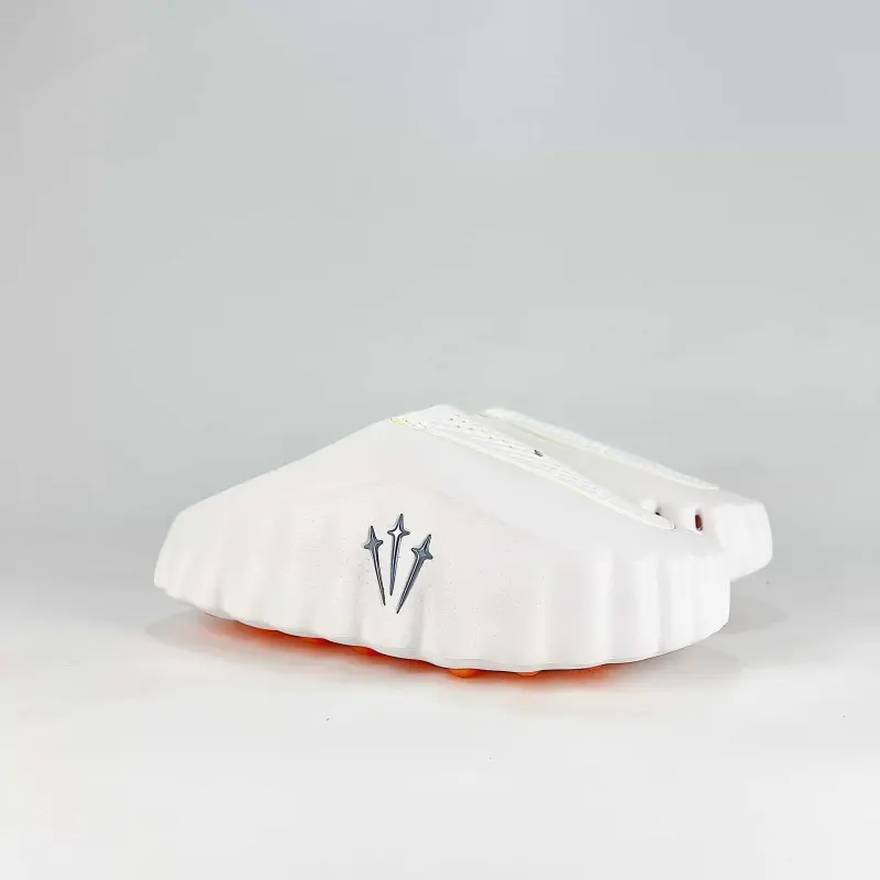 One-piece Molded White Orange EVA Trend Slides, Raised Dot Anti-slip Sole Beach Daily Unisex Versatile Cushion Platform Slippers
