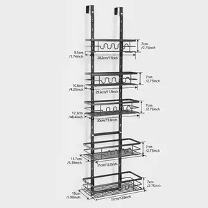 Over The Door Pantry Organizer 5-Tier Heavy-Duty Metal Hanging Kitchen Spice Rack Wall Mount-Door Organizer Narrow Pantry Door Organizers Hanging Pantry Organizers For Home Kitchen Bathroom