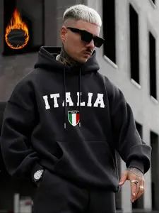 Black Regular-Fit Italia Hoodie, Casual Sweatshirt — Classic Italian-Themed Streetwear! Crisp White Typography, Italy Flag Shield Emblem & Cozy Fleece Fabric For Urban Cool. Perfect For Casual Layering Or Statement Loungewear.