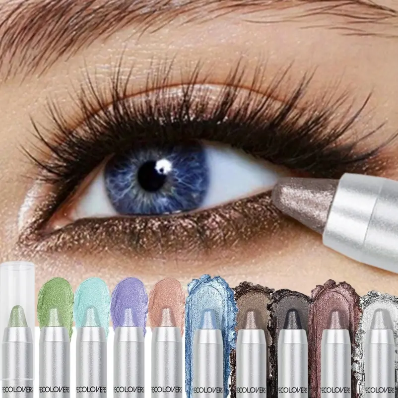Waterproof Shimmery Eyeshadow Stick, Cream-To-Powder Eye Shadow Pencil with Brush, Pigmented Makeup Eye Crayon, Music Festival Shine