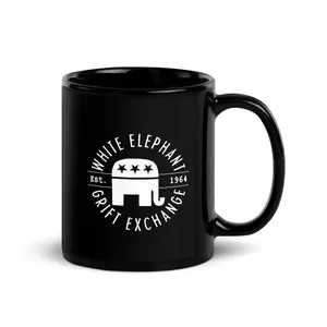 White Elephant Grift Exchange Black Glossy Mug