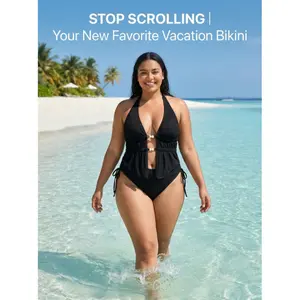 Women’s Plus Size Bikini Set, Adjustable Drawstring Two-Piece Swimsuit, Vacation Beach Swimwear