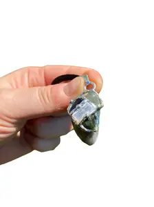 Starseed Amulet Pendant Pendant with Black Satin Cord, Selenite, Hypersthene, Labradorite, Green Tourmaline