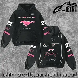 Dirt 29 - Mustang Racing Washed Hoodie Vintage Motocross Streetwear Hoodie Dirt Bike Graphic Pullover Y2K Racing Hoodie Oversized Acid Wash Hoodie MX Rider Apparel Unisex Motorcycle Racing Sweatshirt Retro Moto Cross Hoodie