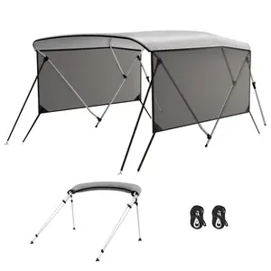 3 Bow Bimini Top for Boats - Durable Marine Grade 600D Canvas, Aluminum Frame Canopy, Mesh Sidewalls, Rear Support Poles, Adjustable Straps, Zippered Storage Boot, Easy Mounting Hardware