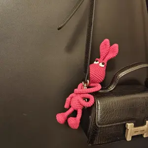 Unique Hand Knitted Crazy Rabbit Bag Charm, Funny  Toy for Home Decor crochet
