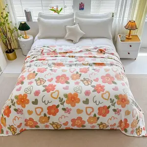 Fluffy Blankets - Floral-Patterned Casual Throw, Soft & Skin-Friendly, Lightweight & Versatile Warm Cover (Suitable for Sofas, Beds, Camping) [Note: This is a throw blanket, not a duvet cover]