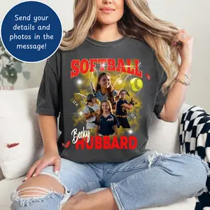 Comfort Colors Custom Retro Softball Bootleg Shirt With Photo, Player Name or Other Text, Personalized Sport Tee