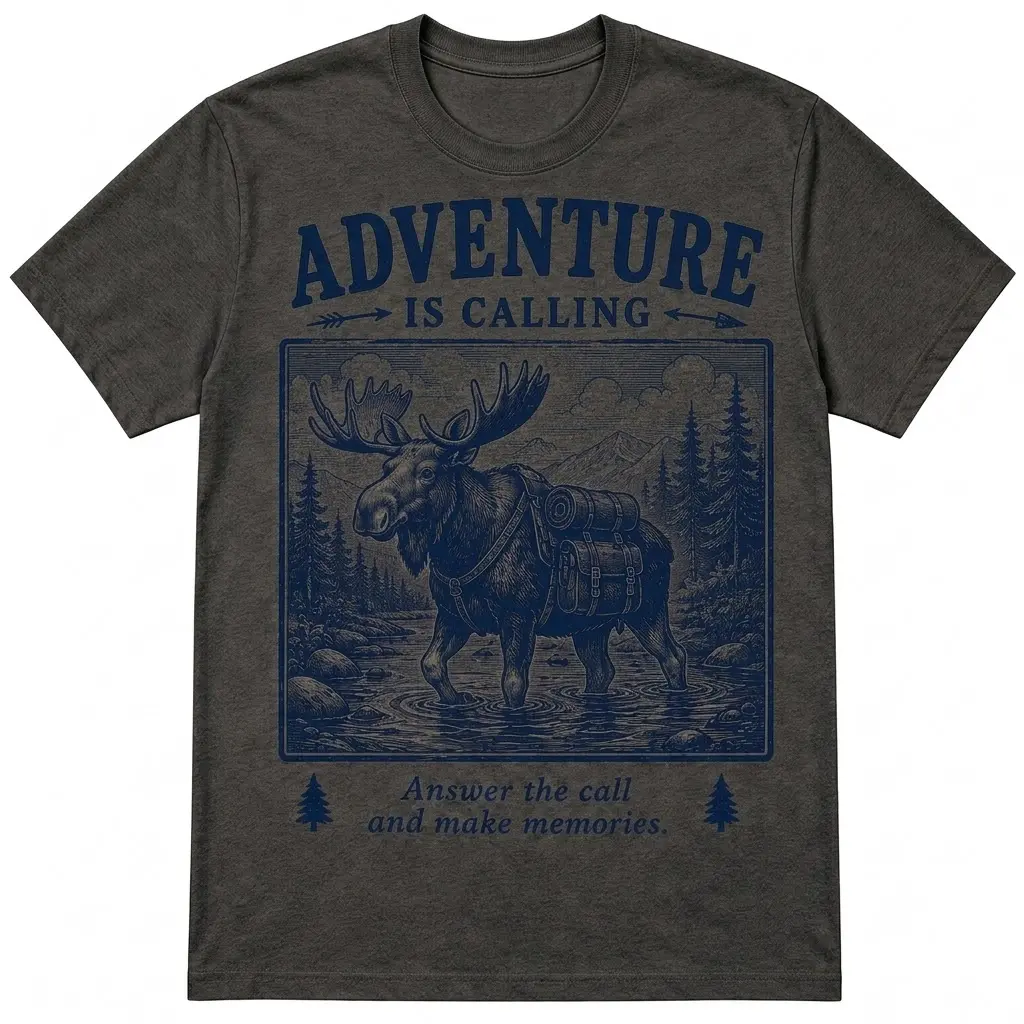 Adventure Is Calling Moose Graphic Tee Vintage Outdoor Camping Unisex Shirt