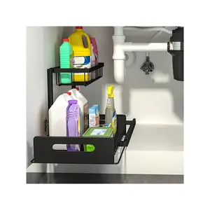 Slide Out Under Sink Storage Rack, Multi-Functional Kitchen Organizer, Cabinet Shelf for Bathroom & Kitchen Storage