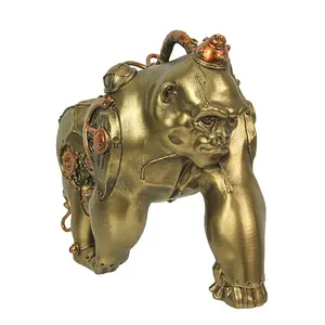 11in Steampunk Gorilla Statue - Bronze Resin for Mechanical Jungle Vibes