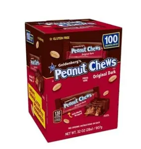 Goldenberg’s Peanut Chews Original Dark Chocolate Gravity Feeder (100 ct.) - 2 Lbs. Snack Dessert