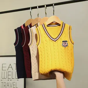 sweater vest for boys and girls 4-12 years old knitted vest sweater college wind boy and girl pullover sweater