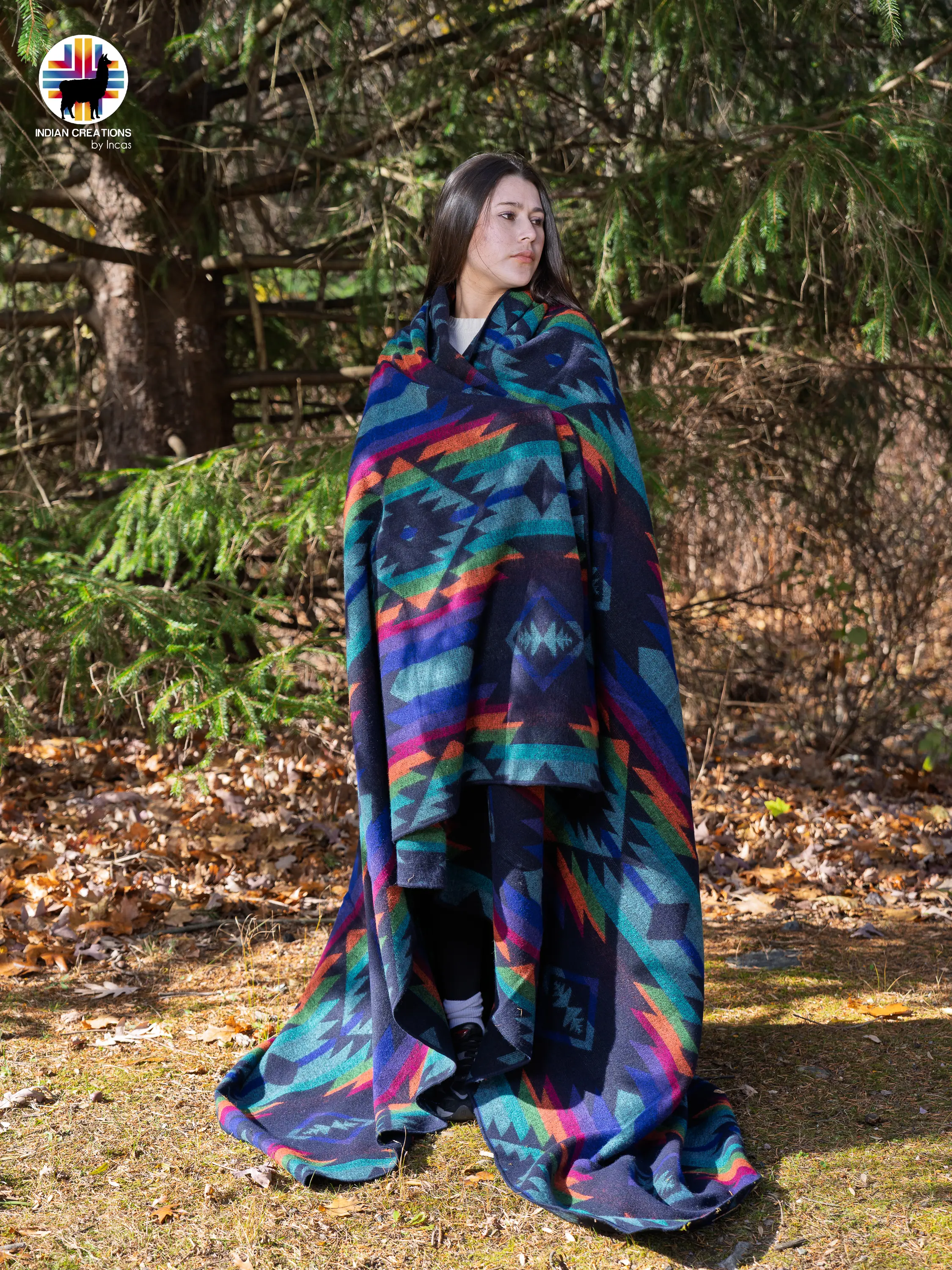 Delphinium Alpaca Blanket Bohemian Design Soft Cozy 80% Alpaca 20% Acrylic Handmade Queen Size 74x94 Inches Warm Stylish for Cuddling with Stripe Pattern Aqua Buffalo