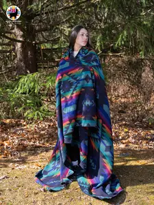 Delphinium Alpaca Blanket Bohemian Design Soft Cozy 80% Alpaca 20% Acrylic Handmade Queen Size 74x94 Inches Warm Stylish for Cuddling with Stripe Pattern Aqua Buffalo