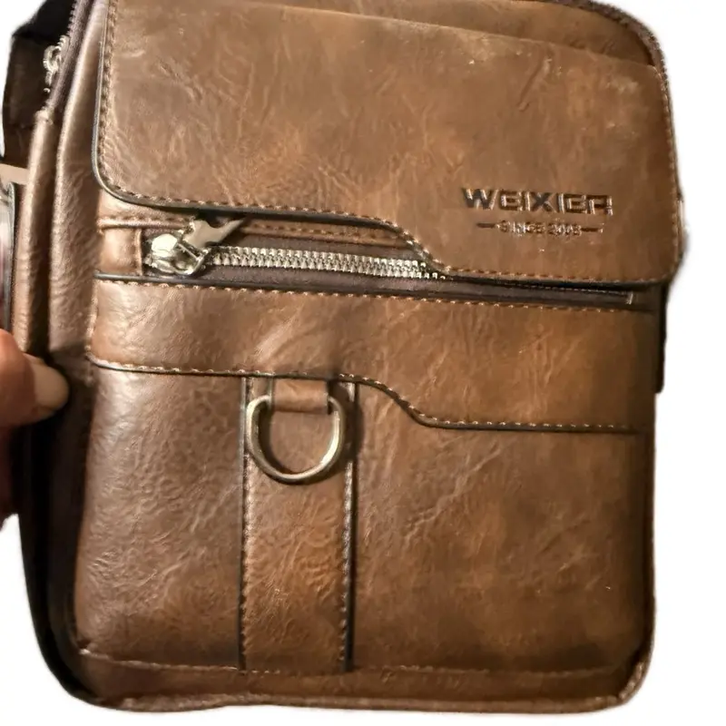 WEIXIER Men's Vintage Crossbody Bag - Adjustable Strap, Multiple Compartments, Business Casual Shoulder Bag with "WEIXIER SINCE 2008" Branding & Brown Options